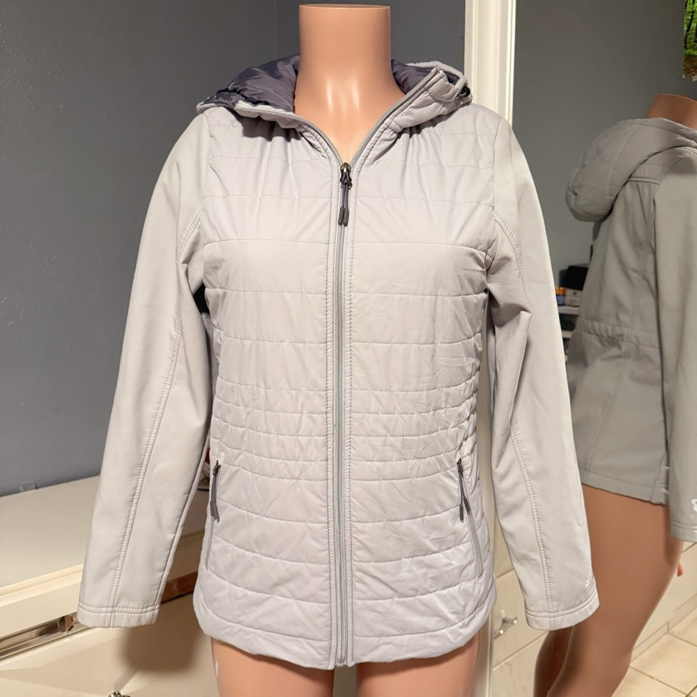 New Balance Light Gray Quilted Hooded Jacket - Women